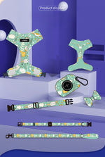 Customizable Pet Harnesses Set: harness、collar、leash、poop bag holder、bowtie、bandana