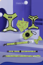 Customizable Pet Harnesses Set: harness、collar、leash、poop bag holder、bowtie、bandana
