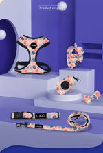 Customizable Pet Harnesses Set: harness、collar、leash、poop bag holder、bowtie、bandana
