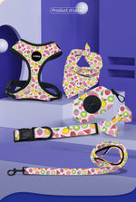 Customizable Pet Harnesses Set: harness、collar、leash、poop bag holder、bowtie、bandana