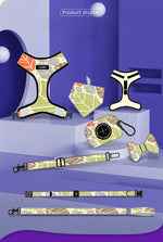 Customizable Pet Harnesses Set: harness、collar、leash、poop bag holder、bowtie、bandana