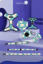Customizable Pet Harnesses Set: harness、collar、leash、poop bag holder、bowtie、bandana