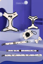 Customizable Pet Harnesses Set: harness、collar、leash、poop bag holder、bowtie、bandana