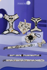 Customizable Pet Harnesses Set: harness、collar、leash、poop bag holder、bowtie、bandana