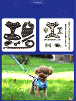 Customizable Pet Harnesses Set: harness、collar、leash、poop bag holder、bowtie、bandana