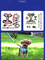 Customizable Pet Harnesses Set: harness、collar、leash、poop bag holder、bowtie、bandana
