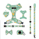 Customizable Pet Harnesses Set: harness、collar、leash、poop bag holder、bowtie、bandana