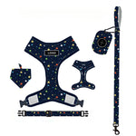 Customizable Pet Harnesses Set: harness、collar、leash、poop bag holder、bowtie、bandana