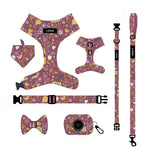 Customizable Pet Harnesses Set: harness、collar、leash、poop bag holder、bowtie、bandana