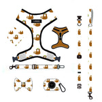 Customizable Pet Harnesses Set: harness、collar、leash、poop bag holder、bowtie、bandana