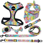 Customizable Pet Harnesses Set: harness、collar、leash、poop bag holder、bowtie、bandana