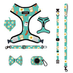 Customizable Pet Harnesses Set: harness、collar、leash、poop bag holder、bowtie、bandana