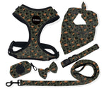 Customizable Pet Harnesses Set: harness、collar、leash、poop bag holder、bowtie、bandana