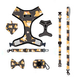 Customizable Pet Harnesses Set: harness、collar、leash、poop bag holder、bowtie、bandana