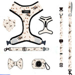 Customizable Pet Harnesses Set: harness、collar、leash、poop bag holder、bowtie、bandana