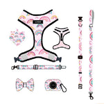 Customizable Pet Harnesses Set: harness、collar、leash、poop bag holder、bowtie、bandana