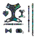 Customizable Pet Harnesses Set: harness、collar、leash、poop bag holder、bowtie、bandana