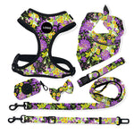 Customizable Pet Harnesses Set: harness、collar、leash、poop bag holder、bowtie、bandana