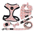 Customizable Pet Harnesses Set: harness、collar、leash、poop bag holder、bowtie、bandana