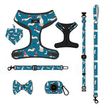 Customizable Pet Harnesses Set: harness、collar、leash、poop bag holder、bowtie、bandana