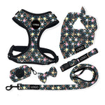 Customizable Pet Harnesses Set: harness、collar、leash、poop bag holder、bowtie、bandana