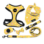 Customizable Pet Harnesses Set: harness、collar、leash、poop bag holder、bowtie、bandana