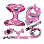 Customizable Pet Harnesses Set: harness、collar、leash、poop bag holder、bowtie、bandana