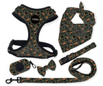 Customizable Pet Harnesses Set: harness、collar、leash、poop bag holder、bowtie、bandana