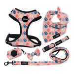 Customizable Pet Harnesses Set: harness、collar、leash、poop bag holder、bowtie、bandana