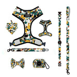 Customizable Pet Harnesses Set: harness、collar、leash、poop bag holder、bowtie、bandana