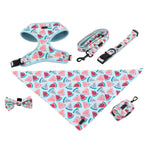 Customizable Pet Harnesses Set: harness、collar、leash、poop bag holder、bowtie、bandana