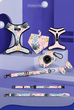 Customizable Pet Harnesses Set: harness、collar、leash、poop bag holder、bowtie、bandana