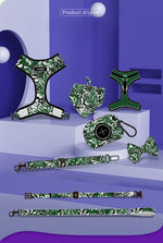 Customizable Pet Harnesses Set: harness、collar、leash、poop bag holder、bowtie、bandana