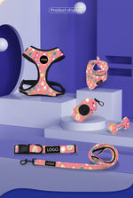 Customizable Pet Harnesses Set: harness、collar、leash、poop bag holder、bowtie、bandana