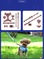 Customizable Pet Harnesses Set: harness、collar、leash、poop bag holder、bowtie、bandana