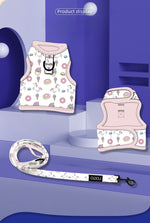 Customizable Pet Harnesses Set: harness、collar、leash、poop bag holder、bowtie、bandana