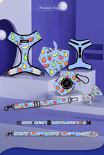 Customizable Pet Harnesses Set: harness、collar、leash、poop bag holder、bowtie、bandana