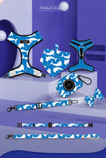Customizable Pet Harnesses Set: harness、collar、leash、poop bag holder、bowtie、bandana