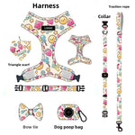 Customizable Pet Harnesses Set: harness、collar、leash、poop bag holder、bowtie、bandana