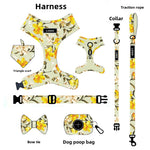 Customizable Pet Harnesses Set: harness、collar、leash、poop bag holder、bowtie、bandana