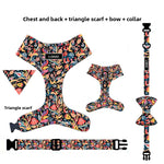 Customizable Pet Harnesses Set: harness、collar、leash、poop bag holder、bowtie、bandana