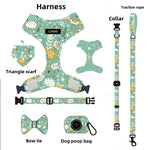 Customizable Pet Harnesses Set: harness、collar、leash、poop bag holder、bowtie、bandana
