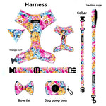 Customizable Pet Harnesses Set: harness、collar、leash、poop bag holder、bowtie、bandana