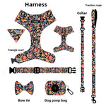 Customizable Pet Harnesses Set: harness、collar、leash、poop bag holder、bowtie、bandana