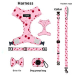 Customizable Pet Harnesses Set: harness、collar、leash、poop bag holder、bowtie、bandana