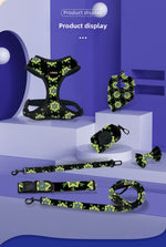 Customizable Pet Harnesses Set: harness、collar、leash、poop bag holder、bowtie、bandana