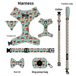 Customizable Pet Harnesses Set: harness、collar、leash、poop bag holder、bowtie、bandana