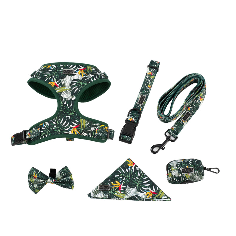 Customizable Pet Harnesses Set: harness、collar、leash、poop bag holder、bowtie、bandana
