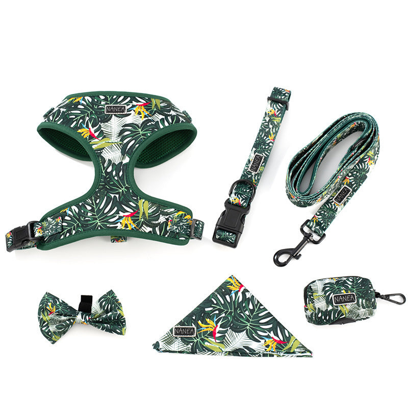 Customizable Pet Harnesses Set: harness、collar、leash、poop bag holder、bowtie、bandana