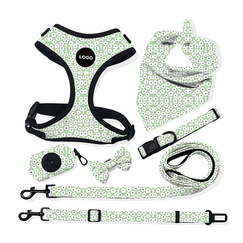 Customizable Pet Harnesses Set: harness、collar、leash、poop bag holder、bowtie、bandana